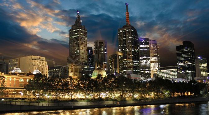 Melbourne night skyline, along the Yarra River