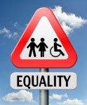 Equality Triangular Road Sign, with person in wheelchair with couple