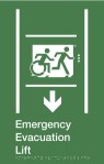 Emergency Evacuation Lift Running Man Accessible Means of Egress Icon Right Hand Down Arrow Accessible Exit Sign with braille