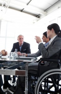 Project team meeting, with member using a wheelchair