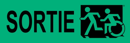 Left Hand Black on New Green Sortie Running Man Wheelie Man Wheelchair Accessible Exit Sign