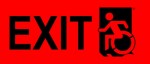 Left Hand Black on Red Exit Wheelie Man Wheelchair Accessible Exit Sign