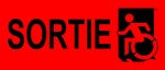 Left Hand Black on Red Exit Wheelie Man Wheelchair Accessible Exit Sign