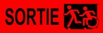 Left Hand Black on Red Sortie Running Man Wheelie Man Wheelchair Accessible Exit Sign