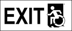 Left Hand Black on White Exit Wheelie Man Wheelchair Accessible Exit Sign