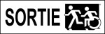 Left Hand Black on White Sortie Running Man Wheelie Man Wheelchair Accessible Exit Sign