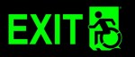 Left Hand Lime New Green on Black Exit Wheelie Man Wheelchair Accessible Exit Sign