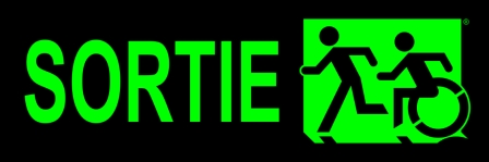 Left Hand Lime New Green on Black Running Man Wheelie Man Wheelchair Accessible Exit Sign