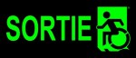 Left Hand Lime New Green on Black Sortie Wheelie Man Wheelchair Accessible Exit Sign