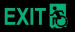 Left Hand New Green on Black Exit Wheelie Man Wheelchair Accessible Exit Sign