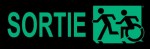 Left Hand New Green on Black Sortie Running Man Wheelie Man Wheelchair Accessible Exit Sign
