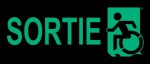 Left Hand New Green on Black Sortie Wheelie Man Wheelchair Accessible Exit Sign