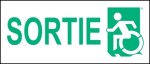 Left Hand New Green on White Sortie Wheelie Man Wheelchair Accessible Exit Sign