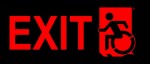 Left Hand Red on Black Exit Wheelie Man Wheelchair Accessible Exit Sign