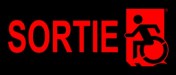 Left Hand Red on Black Sortie Wheelie Man Wheelchair Accessible Exit Sign