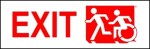 Left Hand Red on White Exit Running Man Wheelie Man Wheelchair Accessible Exit Sign