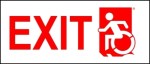 Left Hand Red on White Exit Wheelie Man Wheelchair Accessible Exit Sign