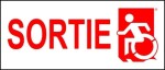 Left Hand Red on White Sortie Wheelie Man Wheelchair Accessible Exit Sign