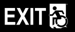 Left Hand White on Black Exit Wheelie Man Wheelchair Accessible Exit Sign