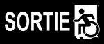 Left Hand White on Black Sortie Wheelie Man Wheelchair Accessible Exit Sign