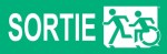 Left Hand White on New Green Sortie Running Man Wheelie Man Wheelchair Accessible Exit Sign