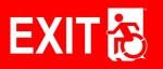 Left Hand White on Red Exit Wheelie Man Wheelchair Accessible Exit Sign