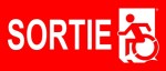Left Hand White on Red Sortie Wheelie Man Wheelchair Accessible Exit Sign