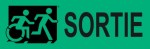 Right Hand Black on New Green Sortie Running Man Wheelie Man Wheelchair Accessible Exit Sign