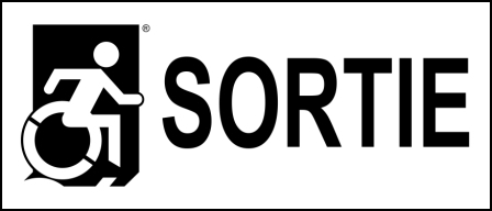 Right Hand Black on White Sortie Wheelie Man Wheelchair Accessible Exit Sign