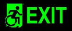 Right Hand Lime New Green on Black Exit Wheelie Man Wheelchair Accessible Exit Sign