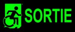 Right Hand Lime New Green on Black Sortie Wheelie Man Wheelchair Accessible Exit Sign