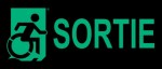 Right Hand New Green on Black Sortie Wheelie Man Wheelchair Accessible Exit Sign