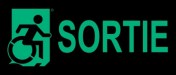 Right Hand New Green on Black Sortie Wheelie Man Wheelchair Accessible Exit Sign