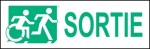 Right Hand New Green on White Sortie Running Man Wheelie Man Wheelchair Accessible Exit Sign