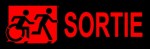 Right Hand Red on Black Sortie Running Man Wheelie Man Wheelchair Accessible Exit Sign