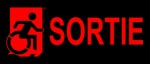 Right Hand Red on Black Sortie Wheelie Man Wheelchair Accessible Exit Sign