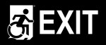 Right Hand White on Black Exit Wheelie Man Wheelchair Accessible Exit Sign