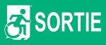 Right Hand White on New Green Sortie Wheelie Man Wheelchair Accessible Exit Sign