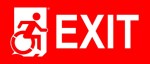 Right Hand White on Red Exit Wheelie Man Wheelchair Accessible Exit Sign