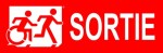 Right Hand White on Red Sortie Running Man Wheelie Man Wheelchair Accessible Exit Sign