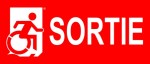 Right Hand White on Red Sortie Wheelie Man Wheelchair Accessible Exit Sign
