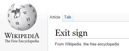 Exit Signs on Wikipedia screen image